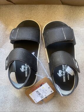 See Kai Run Black Kids Velcro Sandals with White Sole